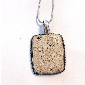1 1/2 inch Fossil Coral pendant on silver chain.